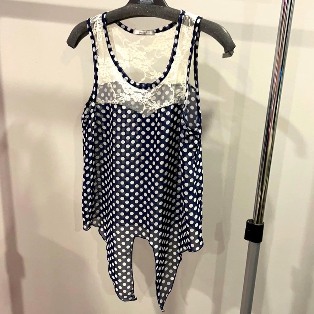 Papaya Laced Polka-dotted tank top